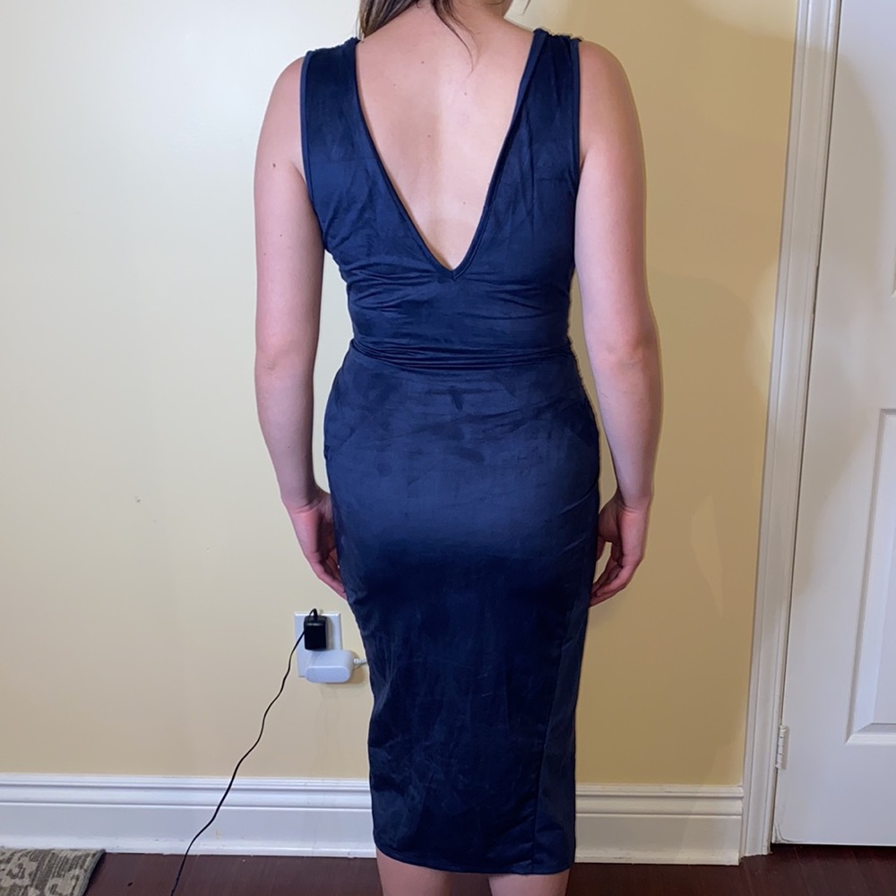 NWT Sexy fashionnova suede blue vneck dress w slit - Picture 4 of 12